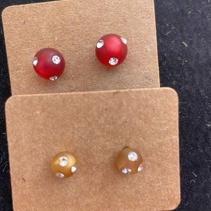 2 Pairs of Round Stud Earrings w/Rhinestones